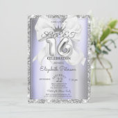 Invitation Elegant Bow,Tiara,Violet Silver Glitter Sweet 16  (Debout devant)