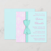Invitation Elégant Bow Turquoise bleu rose Damask Baby Girl D (Devant / Derrière)