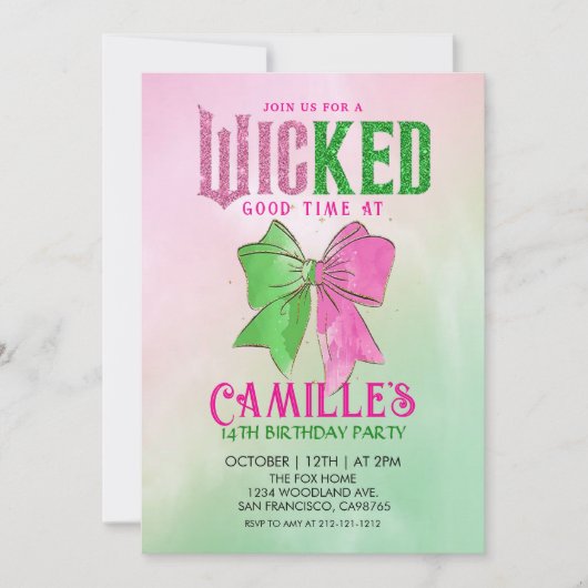 Invitation Elegant Bow Wicked Girl Birthday Party (Devant)