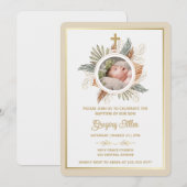 Invitation Elegant Boy Baptism Greenery Cross Photo Invitati (Devant / Derrière)
