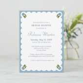 Invitation Elegant Bridal Shower Dusty Blue Vintage Simple (Debout devant)