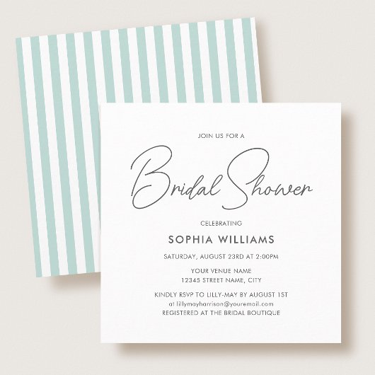 Invitation Elegant Bridal Shower Modern Script Teal Stripes