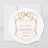 Invitation Élégant Bronze Bow Crest Baptism (Devant)