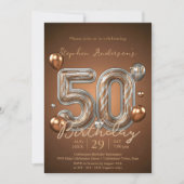 Invitation Elégant bronze et ballons d'argent 50e anniversair (Devant)