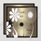 Invitation Elégant bronze floral noir blanc 40e anniversaire (Devant / Derrière)