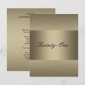 Invitation Elégant bronze Pewter Metal Noir 21e anniversaire (Devant / Derrière)