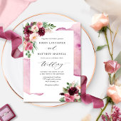 Invitation Élégant Brousset Bourgogne et Mariage Floral Berry