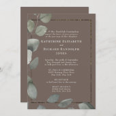 Invitation Élégant Brown 2 Lieux Foliage Mariage formel (Devant / Derrière)