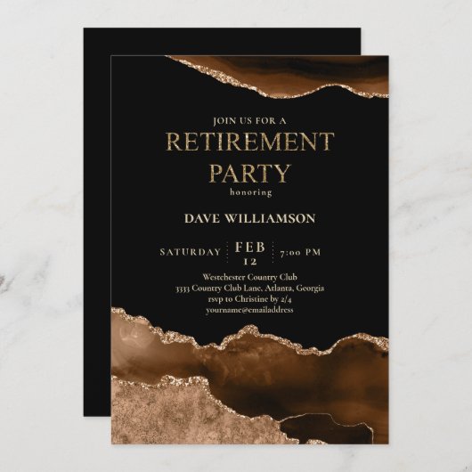 Invitation Élégant Brown Agate Gemstone Retraite Party (Devant / Derrière)
