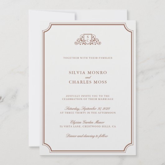 Invitation Élégant Brown & Ecru Classic Monogram Mariage (Devant)