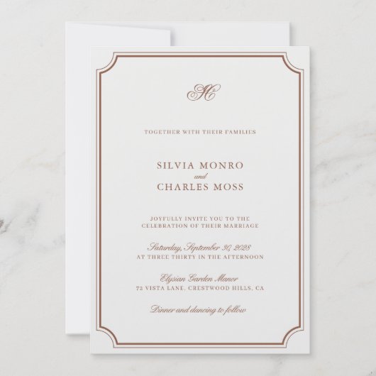 Invitation Élégant Brown & Ecru Classic Script Mariage (Devant)