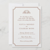Invitation Élégant Brown & Ecru Crest Monogram Mariage (Devant)