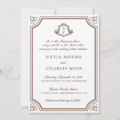 Invitation Élégant Brown & Ecru Crest Monogram Mariage (Devant)