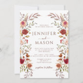 Invitation Élégant Brown en terre cuite automne Mariage flora (Devant)