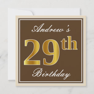 Invitation Elégant, Brown, Faux Gold 29ème anniversaire + Nom