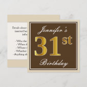 Invitation Elégant, Brown, Faux Gold 31ème anniversaire + Nom (Devant / Derrière)