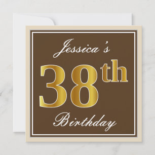 Invitation Elégant, Brown, Faux Gold 38ème anniversaire + Nom