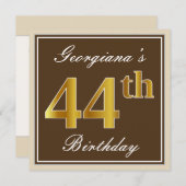 Invitation Elégant, Brown, Faux Gold 44ème anniversaire + Nom (Devant / Derrière)