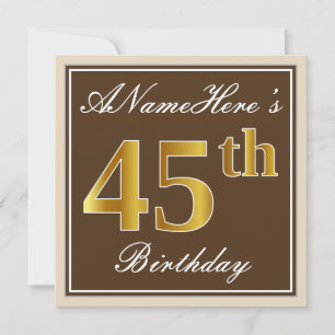 Invitation Elégant, Brown, Faux Gold 45ème anniversaire + Nom