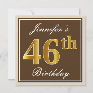 Invitation Elégant, Brown, Faux Gold 46ème anniversaire + Nom