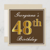 Invitation Elégant, Brown, Faux Gold 48ème anniversaire + Nom (Devant / Derrière)