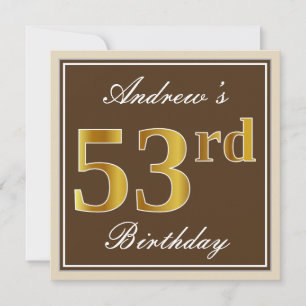 Invitation Elégant, Brown, Faux Gold 53ème anniversaire + Nom
