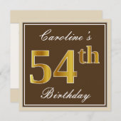 Invitation Elégant, Brown, Faux Gold 54e anniversaire + Nom (Devant / Derrière)