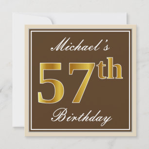 Invitation Elégant, Brown, Faux Gold 57ème anniversaire + Nom