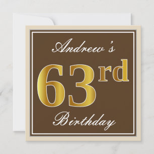Invitation Elégant, Brown, Faux Gold 63ème anniversaire + Nom