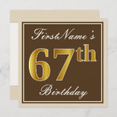 Invitation Elégant, Brown, Faux Gold 67ème anniversaire + Nom (Devant / Derrière)