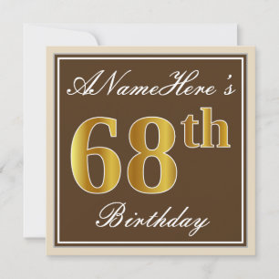 Invitation Elégant, Brown, Faux Gold 68ème anniversaire + Nom