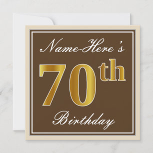 Invitation Elégant, Brown, Faux Gold 70e anniversaire + Nom