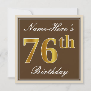 Invitation Elégant, Brown, Faux Gold 76ème anniversaire + Nom