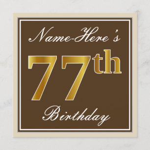 Invitation Elégant, Brown, Faux Gold 77ème anniversaire + Nom