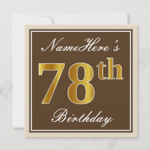 Invitation Elégant, Brown, Faux Gold 78ème anniversaire + Nom
