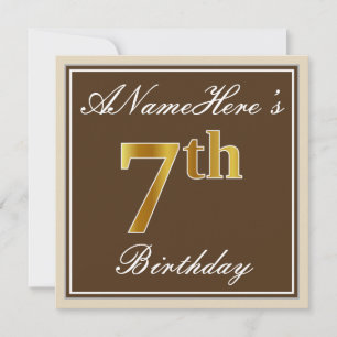 Invitation Elégant, Brown, Faux Gold 7ème anniversaire + Nom