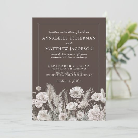 Invitation Elegant Brown Floral Boho Wedding (Debout devant)