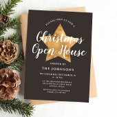 Invitation Élégant Brown Gold Star Noël Open House