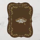 Invitation Elégant Brown, or & diamants Casquette et cadre (Devant / Derrière)