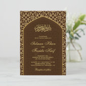 Invitation Élégant Brown or islamique Mihrab Mariage musulman (Debout devant)