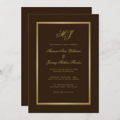 Invitation Élégant Brown Script Monogramme Mariage (Devant / Derrière)