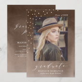 Invitation Elégant Brown Watercolor Photo Graduation Party (Devant / Derrière)