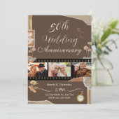 Invitation Élégant Brun Vintage Floral Mariage Anniversaire (Debout devant)