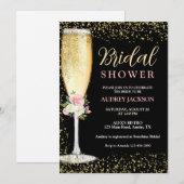 Invitation Elégant Brunch Champagne Fête des mariées Florale (Devant / Derrière)