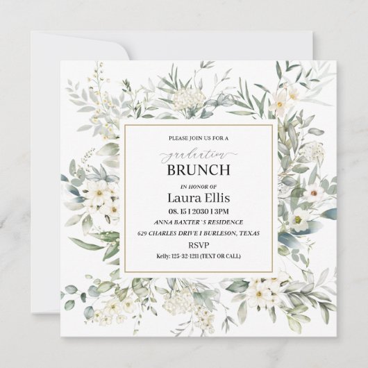Invitation Élégant brunch de graduation florale fleur sauvage (Devant)