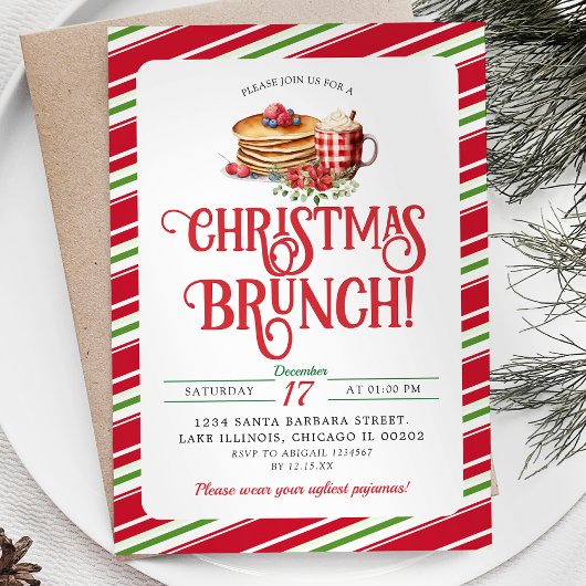 Invitation Élégant Brunch de Noël Pancake Hot Cocoa