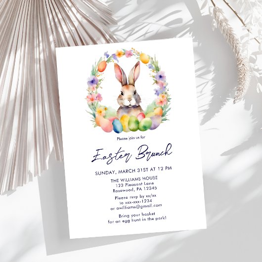 Invitation Elégant Brunch de Pâques Bunny floral