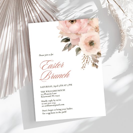 Invitation Élégant Brunch de Pâques Floral