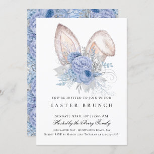 Invitation Elégant Brunch de Pâques Floral Bleu
