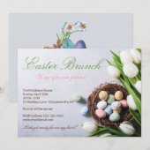 Invitation Elégant Brunch de Pâques Tulipes florales Oeufs (Devant / Derrière)